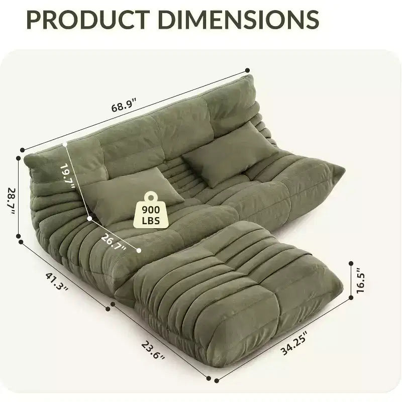 Duża sofa typu bean bag Fireside z podnóżkiem, dwuosobowa sofa z przyjaznej zwierzętom imitacji zamszu do salonu lub biura, bez montażu