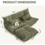 Duża sofa typu bean bag Fireside z podnóżkiem, dwuosobowa sofa z przyjaznej zwierzętom imitacji zamszu do salonu lub biura, bez montażu