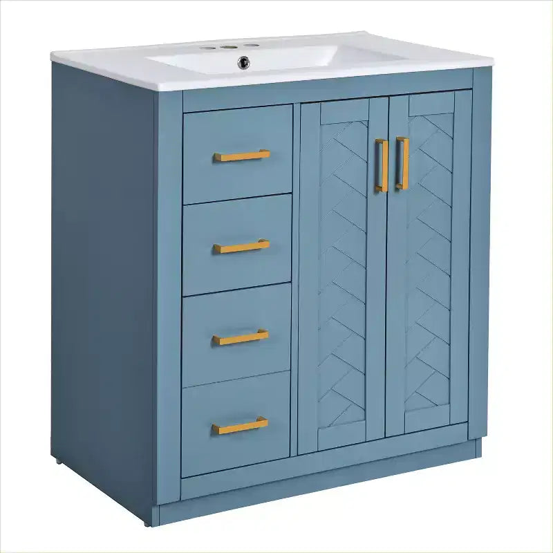 Meuble-lavabo de salle de bains de 30 po à lavabo simple, avec armoire et 3 tiroirs – noir / bleu / vert / indigo / blanc