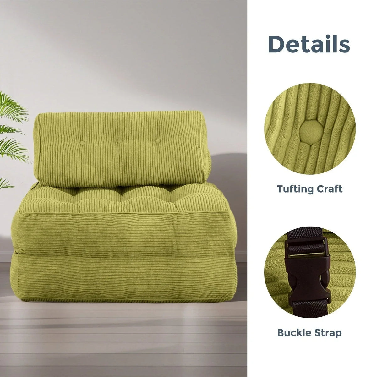 8 Cord-Sofa zum Zusammenklappen, Schlafsofa, Einzel