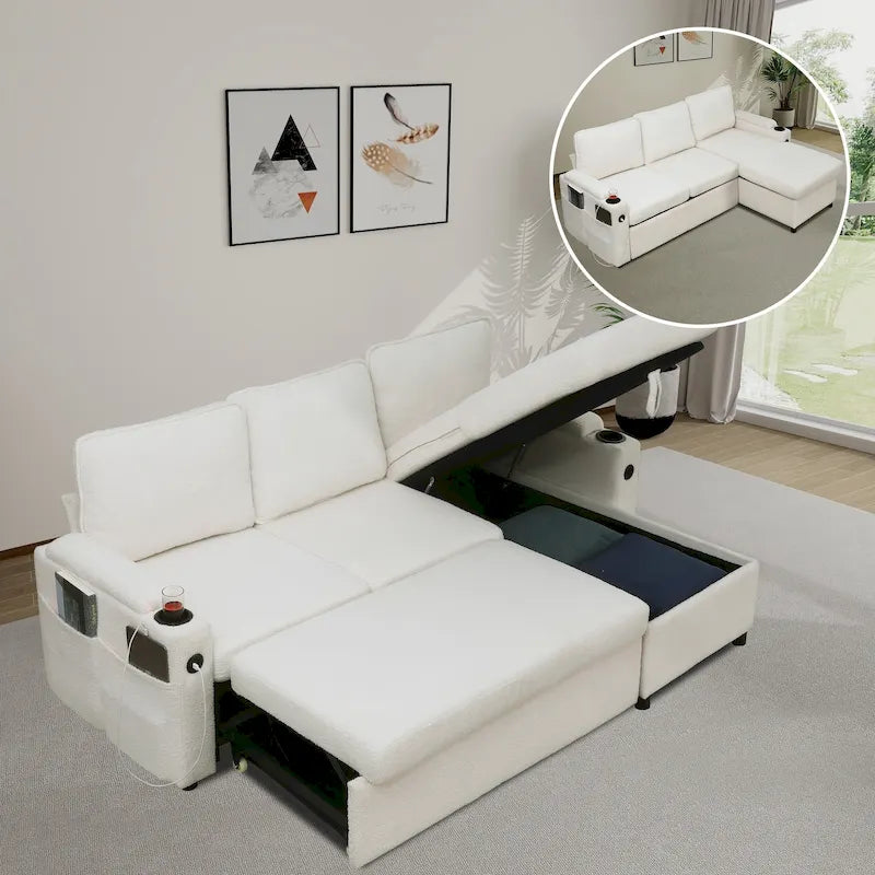 80 L-förmiges Schlafsofa, Schlafsofa mit ausziehbarem Bett, wendbares Schlafsofa