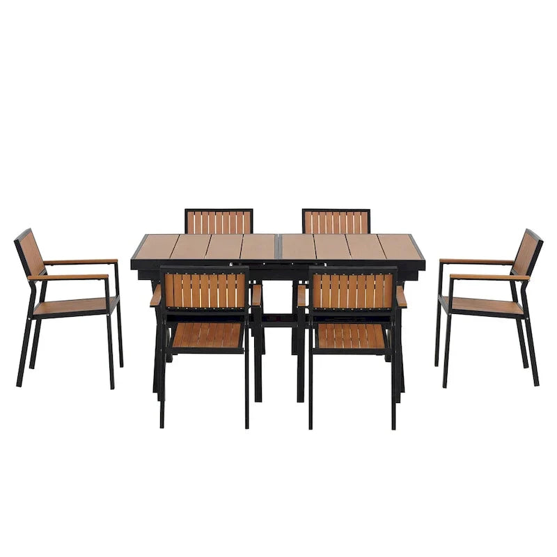 7-teiliges ausziehbares Esszimmer-Set mit ausziehbarem Tisch und 6 Armlehnstühlen
