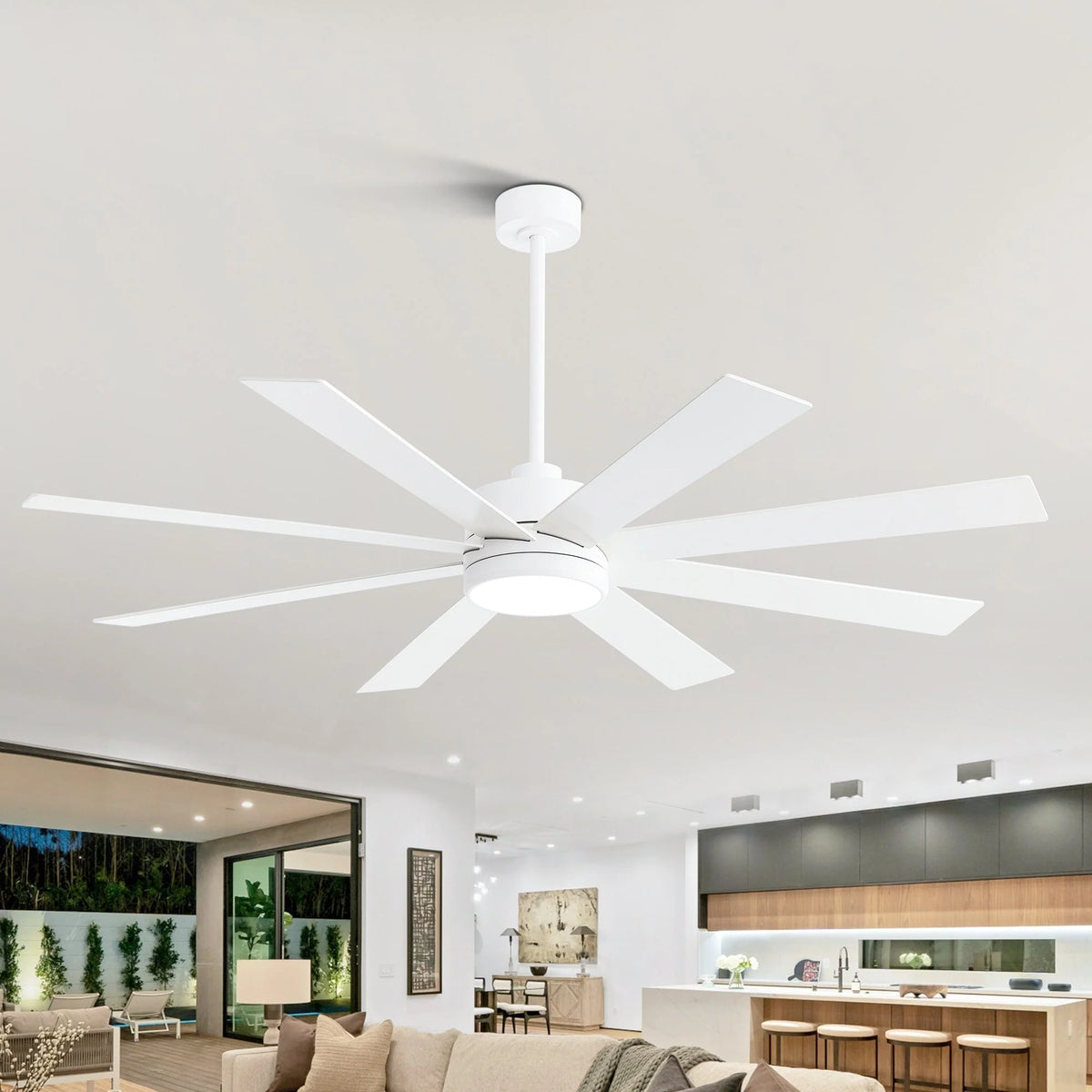 Stropní ventilátor černý LED s 8 lopatkami, světlem a dálkovým ovládáním, 65 Inch