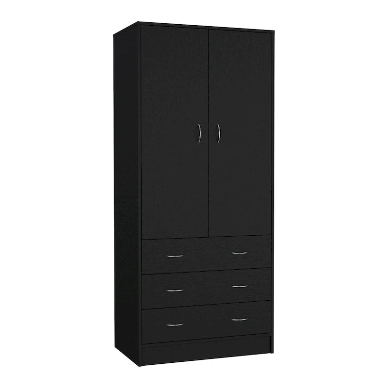 Armario moderno de dos puertas 19 con 3 cajones y 1 barra para colgar, para dormitorio