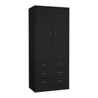 Armario moderno de dos puertas 19 con 3 cajones y 1 barra para colgar, para dormitorio