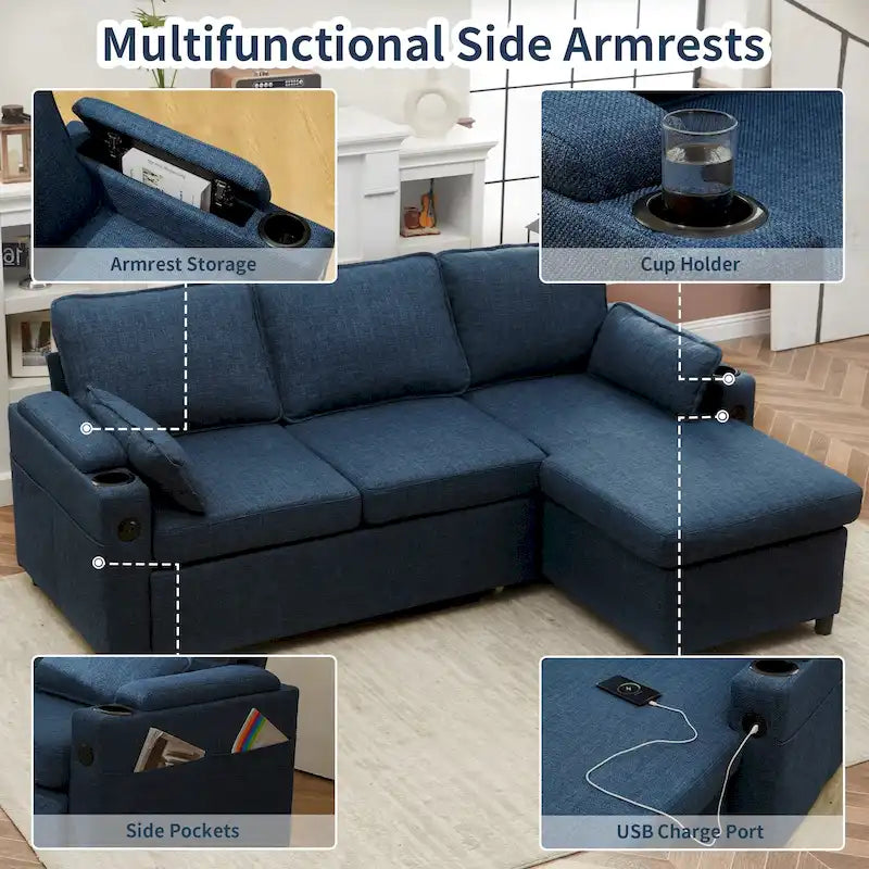 80 L-förmiges Schlafsofa, Schlafsofa mit ausziehbarem Bett, wendbares Schlafsofa