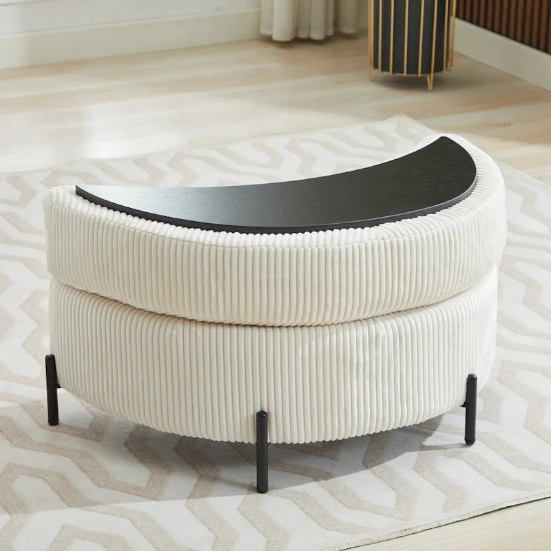 Sillón decorativo giratorio tapizado de 42.3W con 4 cojines y otomana de almacenamiento en forma de media luna