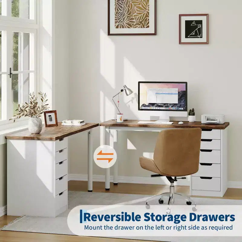 Computerbureau van 47 inch met 5 opbergladen, omkeerbare moderne rustieke studie- en schrijftafel, thuiswerkplek voor kleine ruimtes