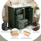 Meuble-lavabo de salle de bains de 30 po à lavabo simple, avec armoire et 3 tiroirs – noir / bleu / vert / indigo / blanc