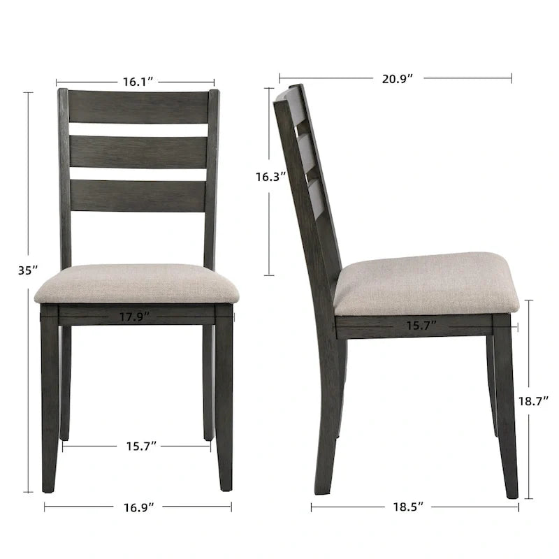 5-teiliges Esszimmerset aus Massivholz, 47L (1 Tisch + 4 Stühle mit Sprossenlehne)