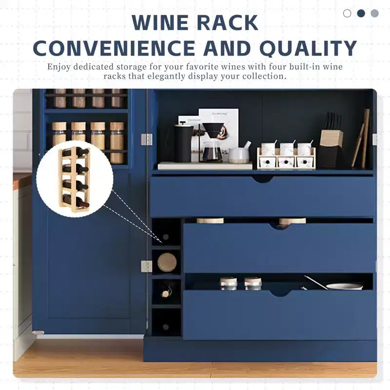 Despensa de cocina independiente de 77 pulgadas de alto, armario de almacenamiento estilo granja con estantes ajustables, estantes en las puertas, cajones y botelleros - ModernLuxe
