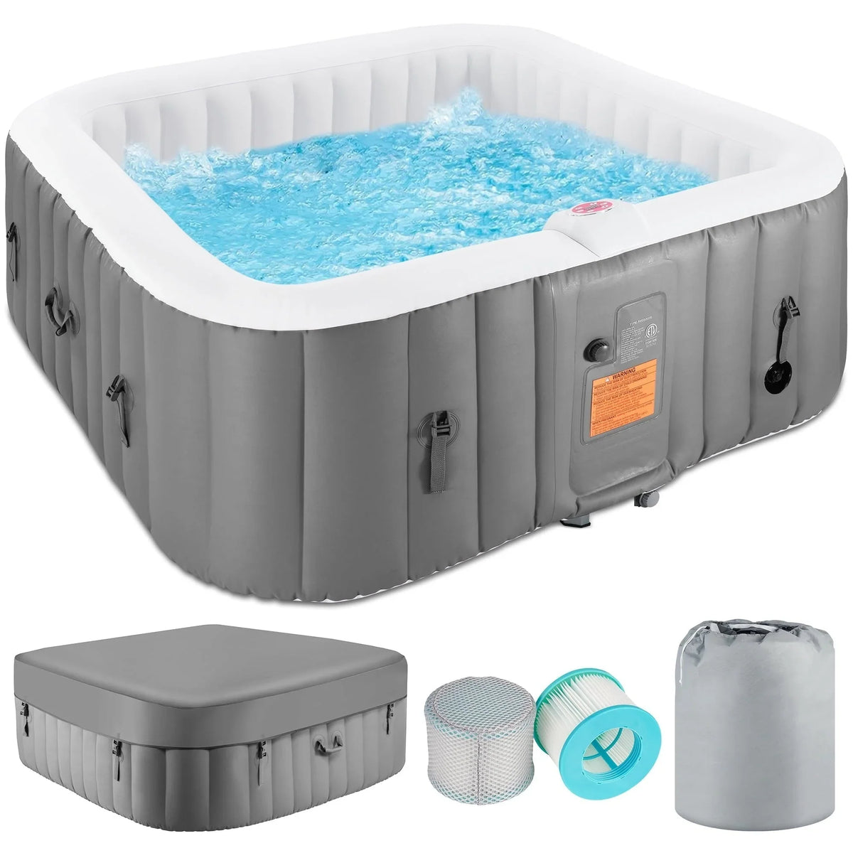 Aufblasbarer Outdoor-Whirlpool für 4–6 Personen mit Bedienfeld und 130 Düsen, isolierter Whirlpool-Abdeckung und Bodenschutz – 75¡±W