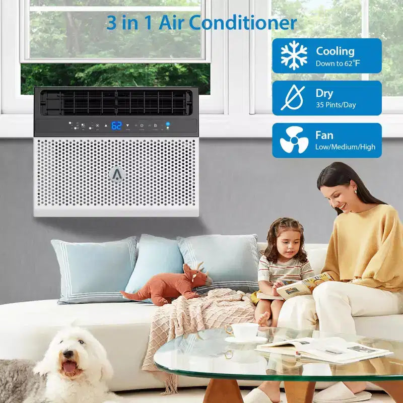 Inteligentny klimatyzator okienny Acekool o mocy 6000 BTU, klimatyzacja Wi-Fi z pilotem, ciche chłodzenie pomieszczeń do 250 stóp kwadratowych
