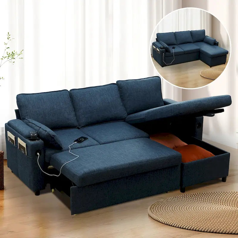 80 L-förmiges Schlafsofa, Schlafsofa mit ausziehbarem Bett, wendbares Schlafsofa