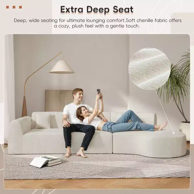 Sofá seccional curvo moderno de 140 pulgadas con chaise longue, conjunto de 3 piezas para la sala de estar