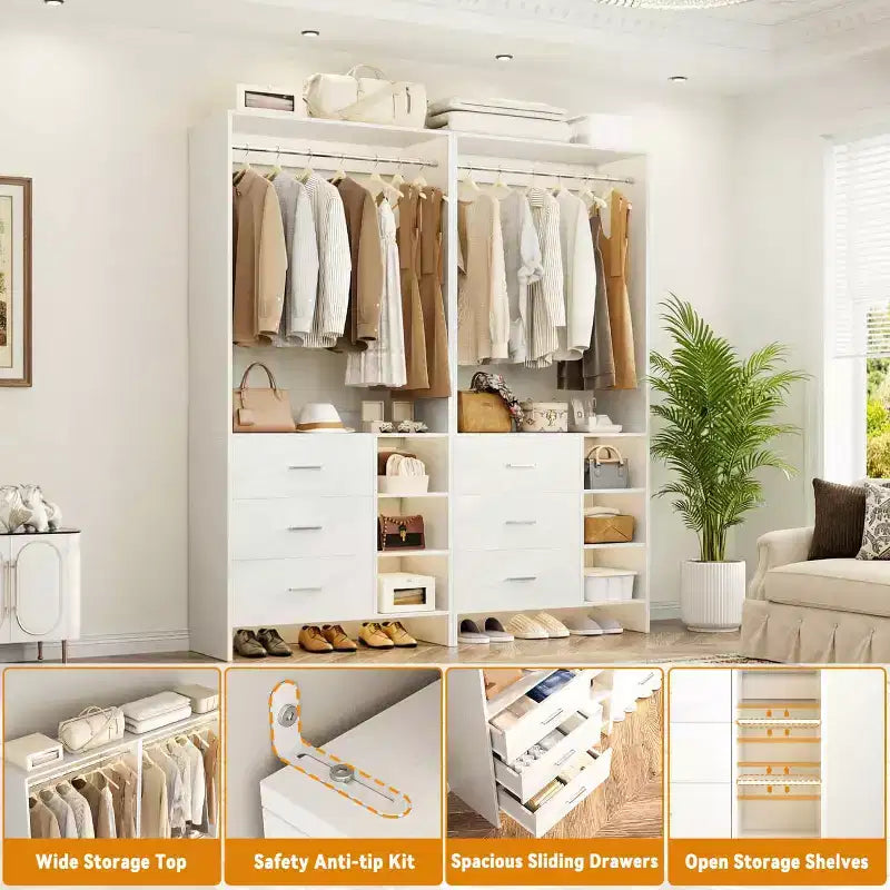 Set Besiost di 4 organizzatori per armadio con cassetti in legno e aste appendiabiti