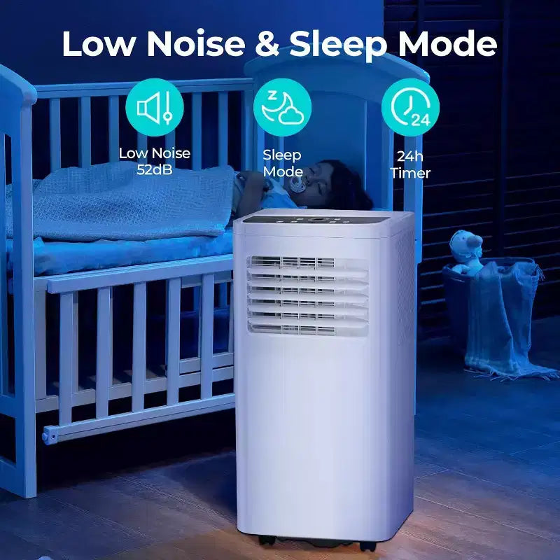 Tragbare Klimaanlage mit 8.000 BTU, 3-in-1-Gerät mit 4 Modi, Timer, LED-Display, Fernbedienung und Installationsset, für Schlafzimmer, Wohnzimmer oder Büro, Weiß.