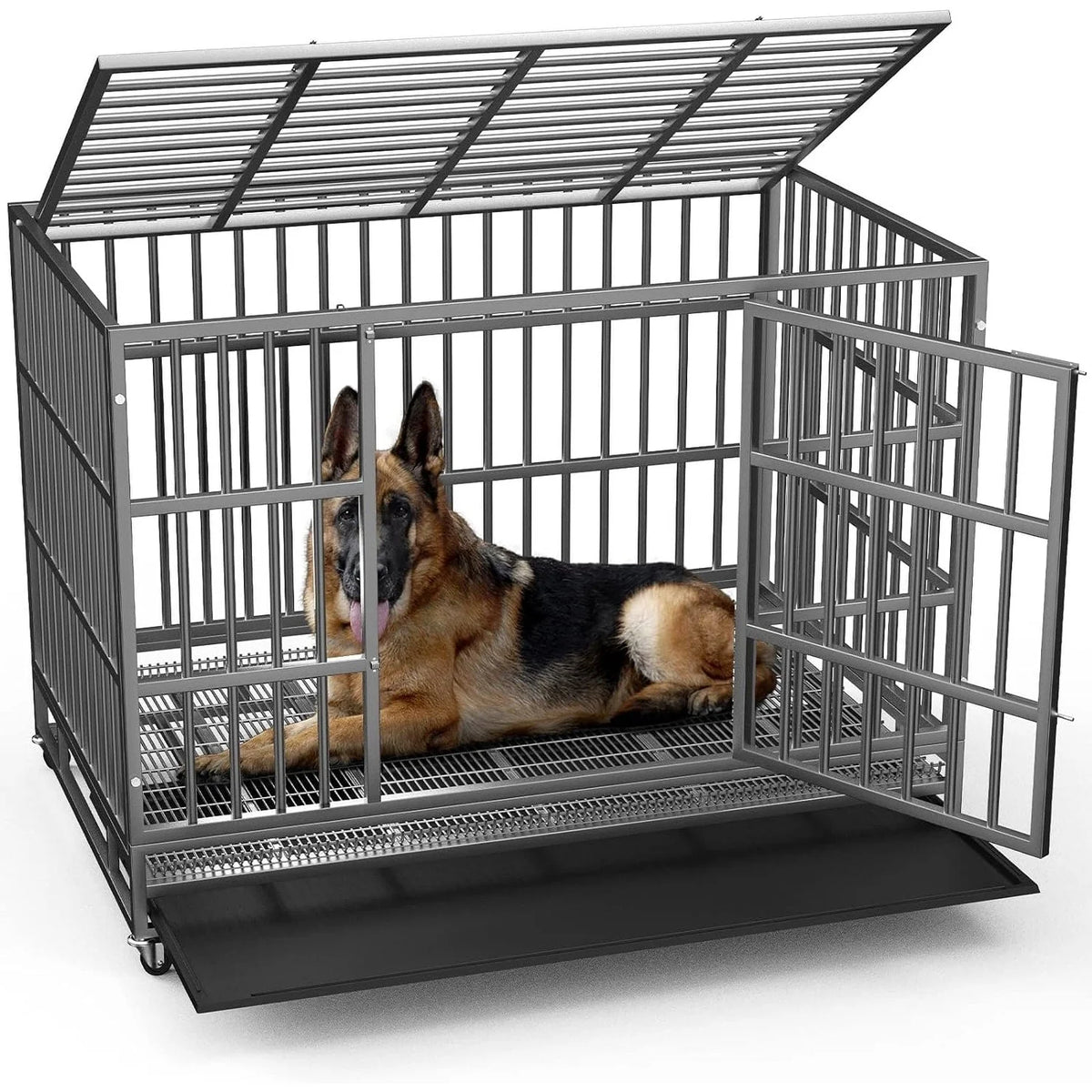 Gabbia per cani BOSSIN da 48/38 pollici, robusta e indistruttibile, a prova di fuga, con ruote bloccabili