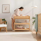 Comfy Cubs commode voor baby's - stevige houten constructie, tijdloze uitstraling met twee open planken voor babybenodigdheden