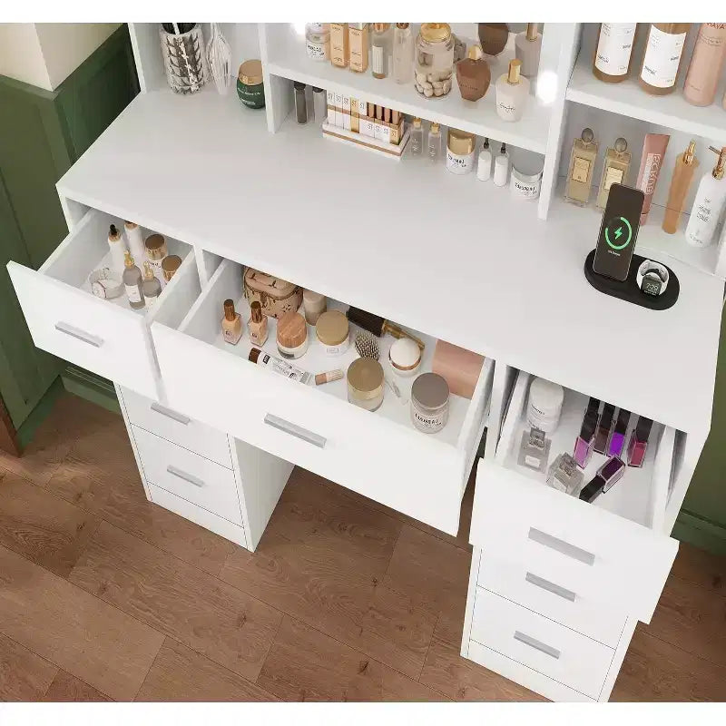 BALHAM TRADE-Toeletta con specchio e luci, 9 cassetti, 6 ripiani, 3 modalità di illuminazione, luminosità regolabile