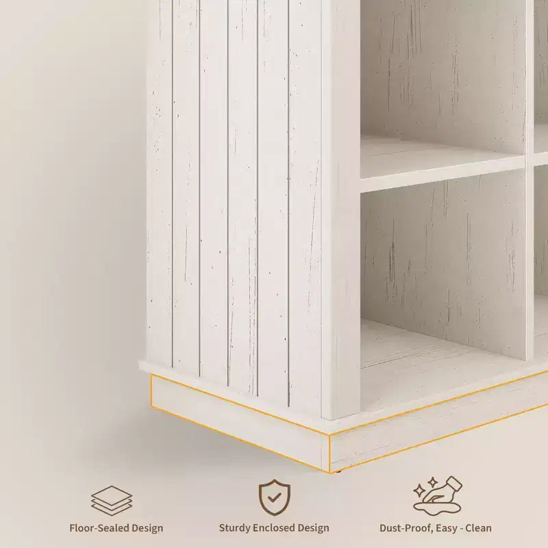Libreria organizer con 8 scomparti, mobile orizzontale in stile rustico, libreria in legno da 62 pollici con vani portaoggetti per ingresso, libreria lunga e bassa per soggiorno