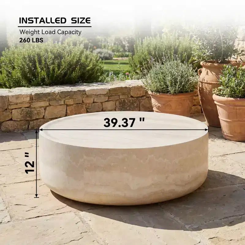 Tavolino da caffè rotondo JVNOXK da 39,37", con texture effetto travertino e motivo moderno effetto marmo, per il soggiorno (non richiede montaggio)