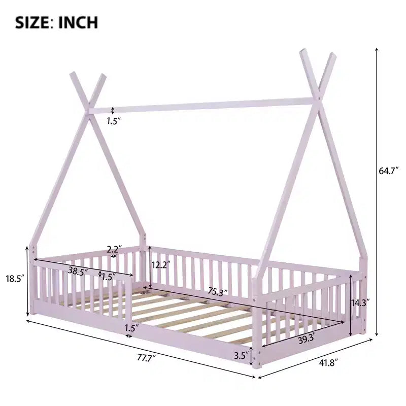 Letto a pavimento per bambini, letti a tenda singoli, letto Montessori a pavimento con doghe e sponde, struttura letto a casetta in legno per bambini e bambine