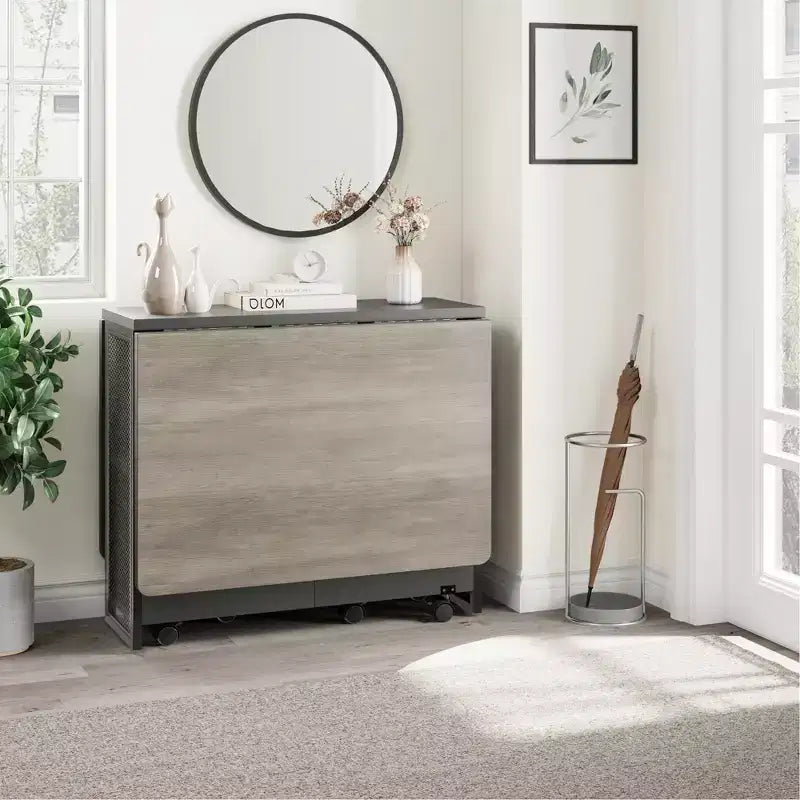 Mesa de comedor plegable para cocina, mesa de comedor que ahorra espacio, mesa de cocina extensible con ala abatible y 6 ruedas para espacios pequeños