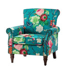 Araceli traditionele houten bloemenfauteuil met bekleding, hoge rugleuning en sierspijkerrand| ART OF LIVING DESIGNS