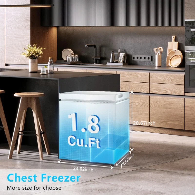Congelatore a pozzetto da 1,8 piedi cubi con cestello rimovibile, scarico inferiore, termostato a 7 livelli, design indipendente per casa e appartamento