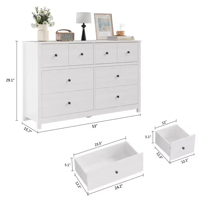 Cassettiera moderna a 8 cassetti per camera da letto, ampia cassettiera in legno con cassetti profondi, mobile contenitore indipendente per soggiorno