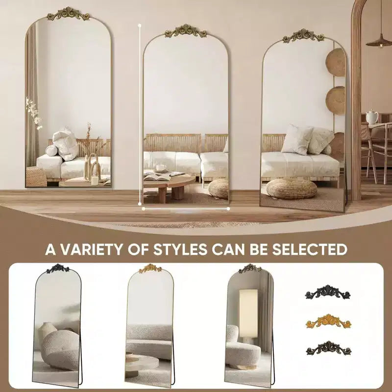65x22 Obloukové celoplošné kovové zrcadlo ve vintage stylu, barokní design, starožitně zlaté