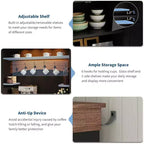 183 cm hoher Kaffeebarschrank im Landhausstil mit LED-Beleuchtung, Küchenbuffet mit Türen und Schublade, verstellbaren Regalböden und geräumigem Stauraum