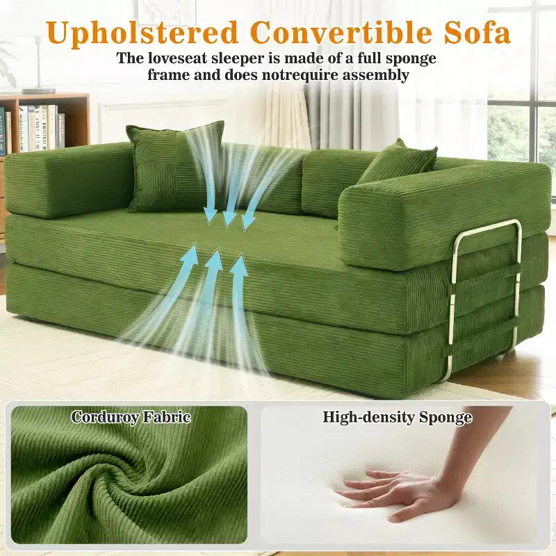 Dyonery 78 opvouwbare slaapbank, corduroy bank, kingsize vloerslaapbank, 4-in-1 doe-het-zelf modulaire combinatiebank, uitklapbaar, comfortabele bank.