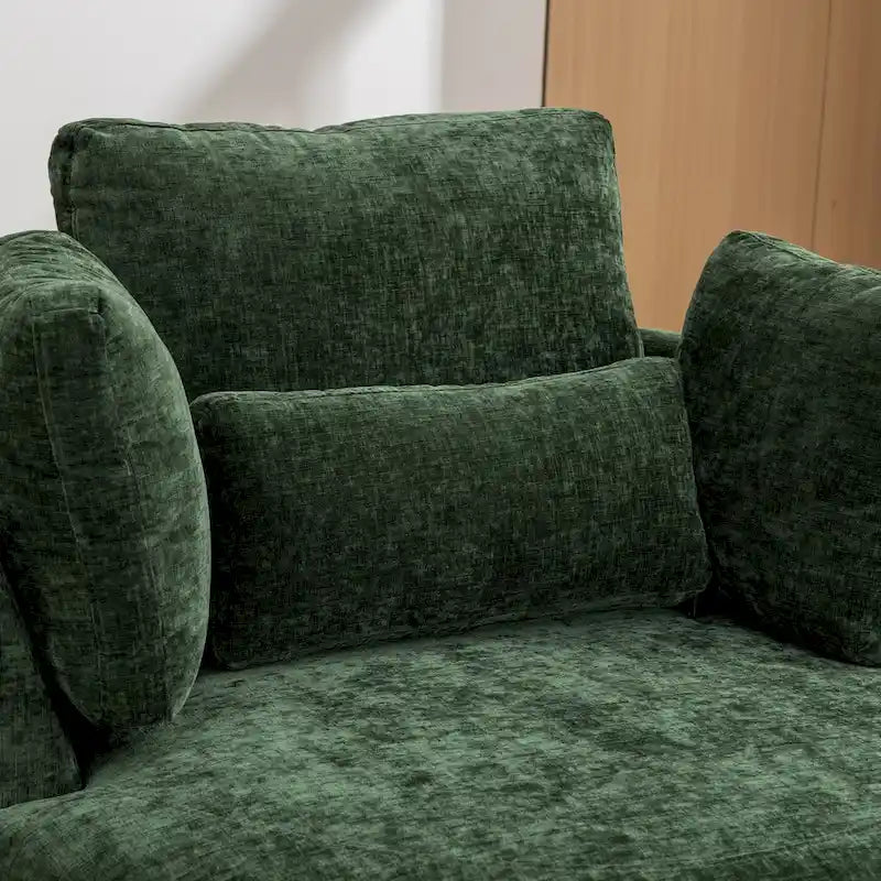 Sillón decorativo giratorio tapizado de 42.3W con 4 cojines y otomana de almacenamiento en forma de media luna