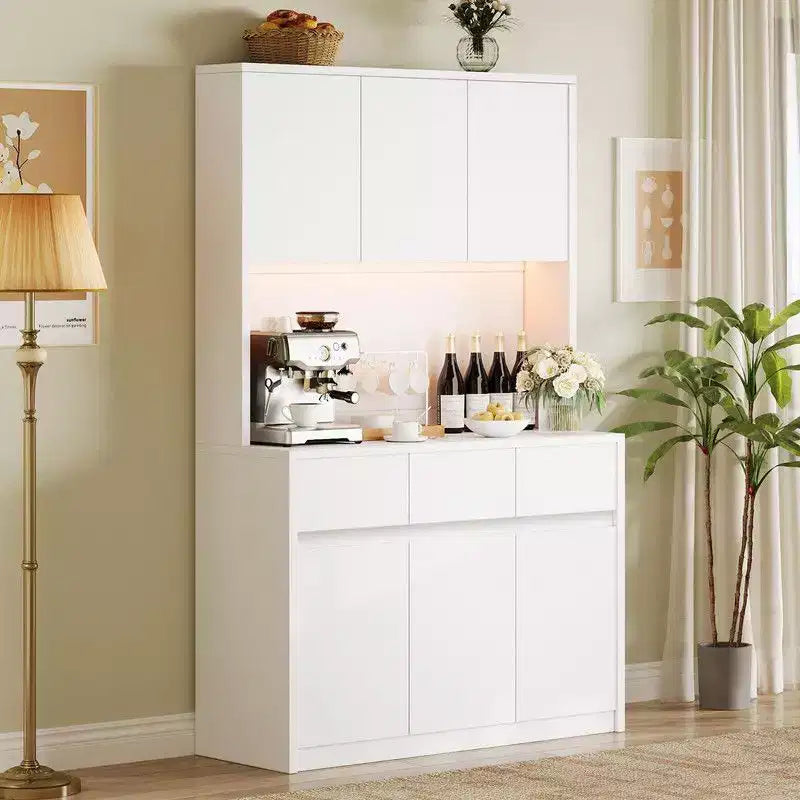 Kuchyňská spížní skříň 71 palců, nástavec s úložným prostorem, LED osvětlením a elektrickými zásuvkami, příborník se stojanem na mikrovlnnou troubu a nastavitelnými policemi
