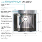 Lavatoio e supporto per lavatoio in acciaio inox, L 24 x P 22 x H 35 pollici