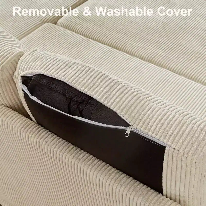 Sofá cama extraíble 2 en 1 Dyonery con chaise longue con almacenamiento, sofá seccional de pana C con puertos USB para sala de estar