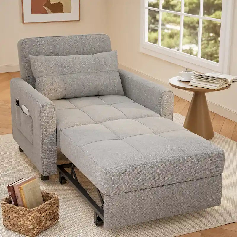 3-in-1-Schlafsofa mit Ausziehfunktion und Schlafsessel, wandelbare, verstellbare und faltbare gepolsterte Liege