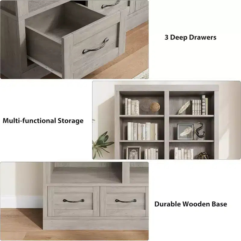 64 H boekenkasten en boekrekken, boekenkast met 3 opbergladen, 4 niveaus, dubbelbrede open planken, voor kantoor en woonkamer