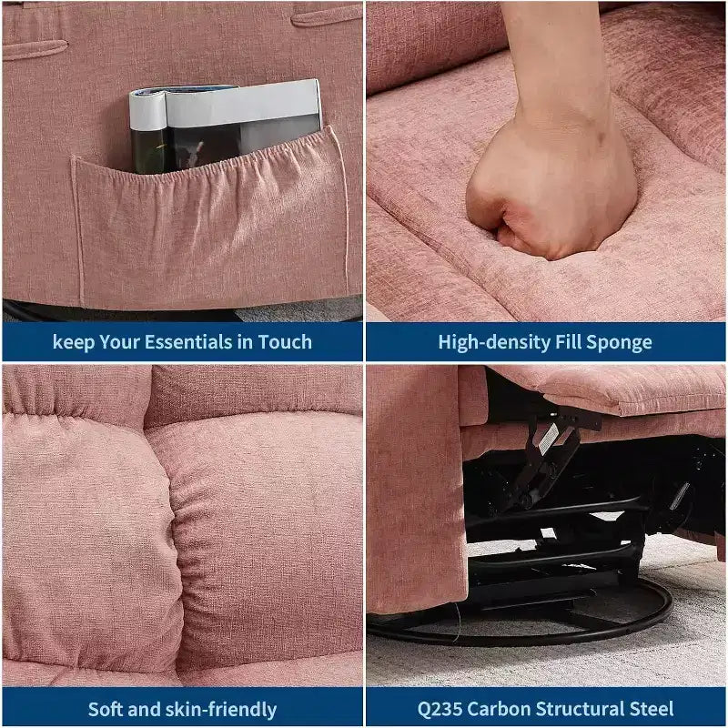 Massagestoel met warmtefunctie - 360° draaibare schommelstoel, extra brede eenpersoonsbank met vibratie, USB en opbergvakken voor woonkamer/slaapkamer