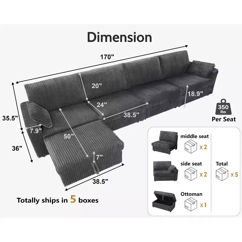 Modulares Cord-Sofaelement von Dyonery mit abnehmbaren, waschbaren Bezügen