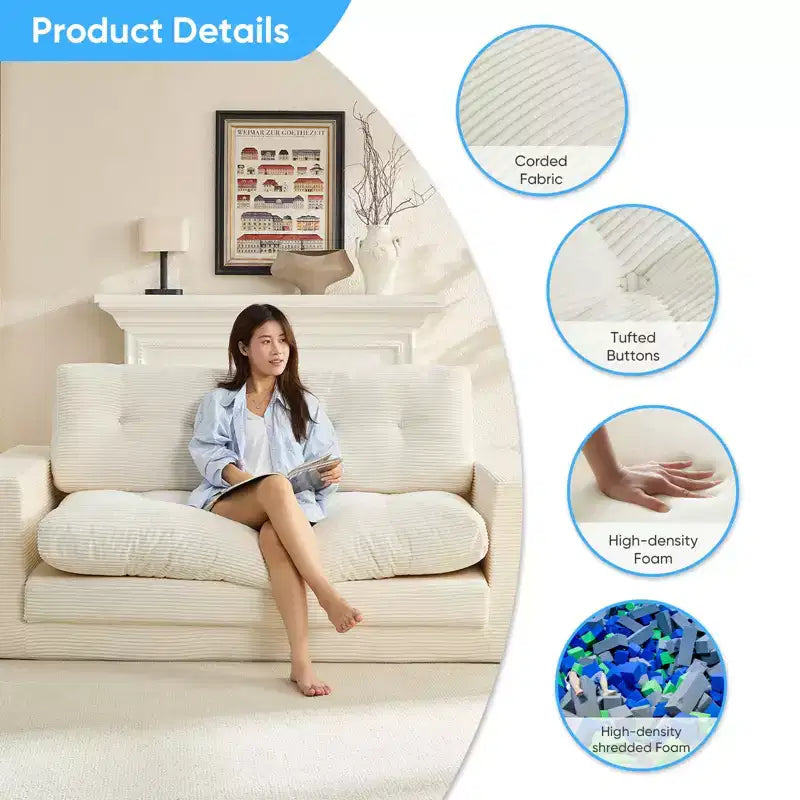Mjkone 71-Zoll-2-in-1-Schlafsofa, klappbares Sofa aus Kordstoff mit Knopfheftung, Loveseat-Schlafsofa, platzsparend