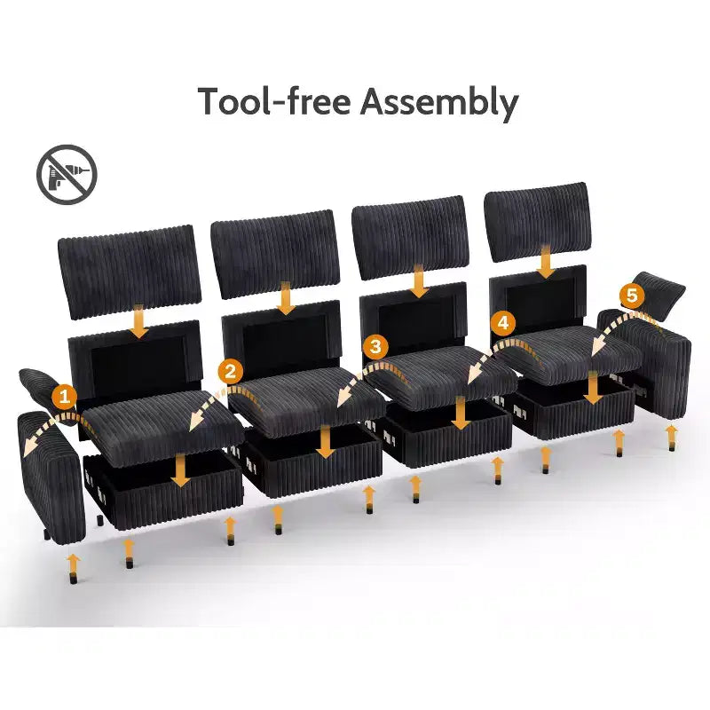 Modulares Cord-Sofaelement von Dyonery mit abnehmbaren, waschbaren Bezügen