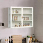 Moderner 2-türiger Wandschrank von Okak mit 3-stufigem Stauraum und Glastüren für Eingangsbereich, Esszimmer, Wohnzimmer oder Küche
