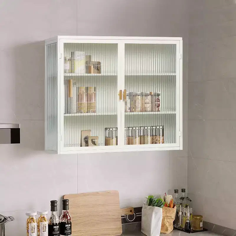 Pensile moderno Okak a 2 ante con ante in vetro e 3 ripiani, per ingresso/sala da pranzo/soggiorno/cucina