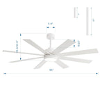 Ventilatore da soffitto nero da 65 pollici con 8 pale, LED, luce e telecomando