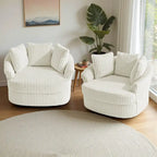 Set di 2 poltrone girevoli a conchiglia oversize da 43 W in morbido velluto a coste con cuscini