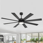 Ventilatore da soffitto nero da 65 pollici con 8 pale, LED, luce e telecomando