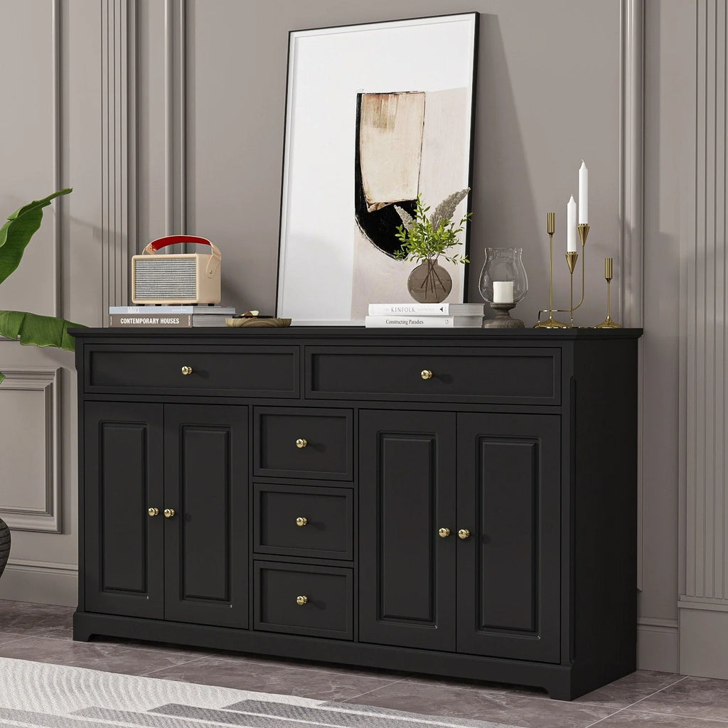59,1-inch wit buffetdressoir, modern uit het midden van de eeuw, eigentijds, gelakt